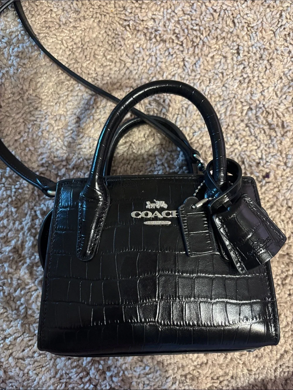 Coach Black Croc-Embossed Mini Katy Satchel